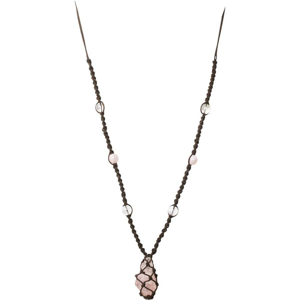Necklace hippie beads - rough point rose quartz