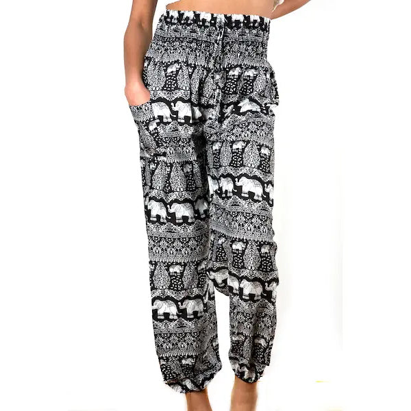 Pants Black & White Elephant print