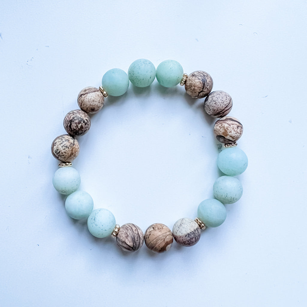 Bracelet 10mm amazonite/jaspe photo