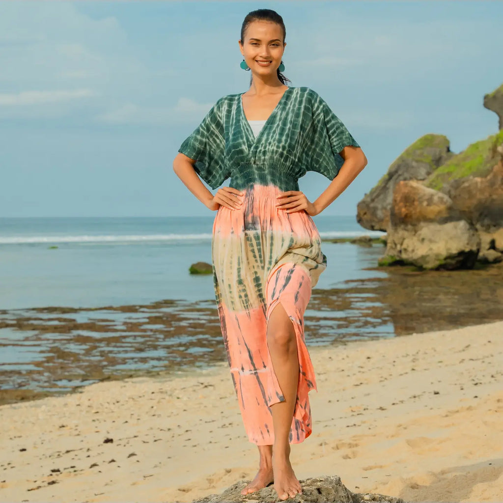 Maxi Dress Tie Dye Stripe - pink & grey