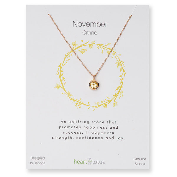 Birthstone Necklace Rose Gold November Citrine