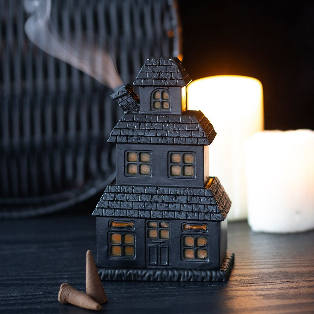 Black and Orange Haunted House Incense Holder
