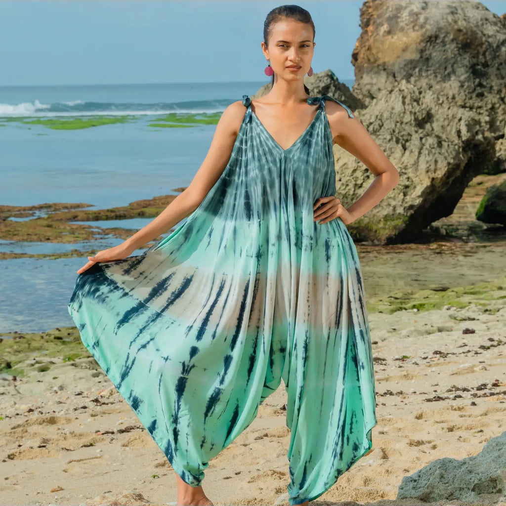 Romper Tie Dye Stripe - turquoise & grey