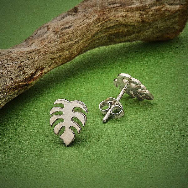 Boucle d'oreille monstera post argent sterling