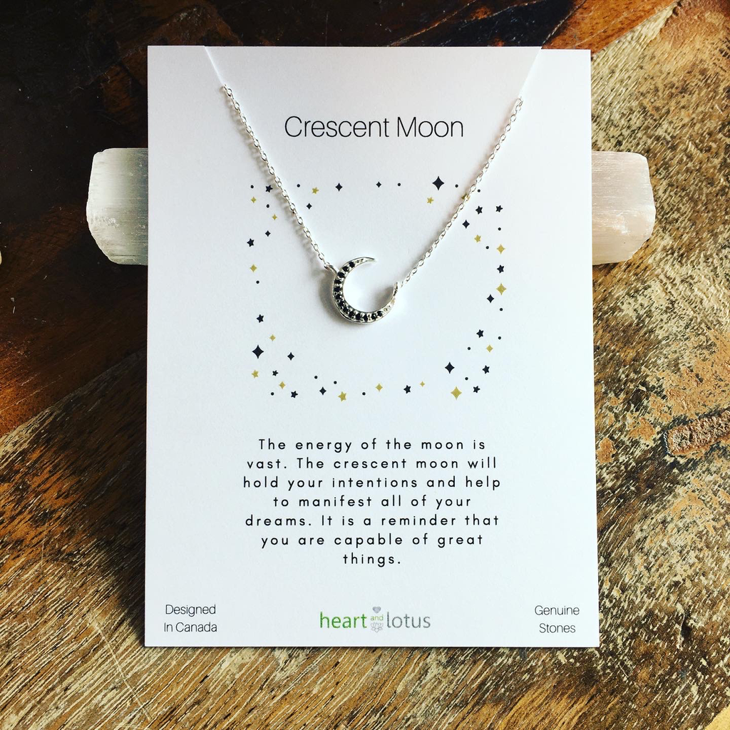 Collier croissant de lune cardé onyx noir argent 925/1000