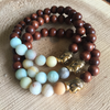 Bracelet amazonite avec Bouddha en laiton et perles en noyer