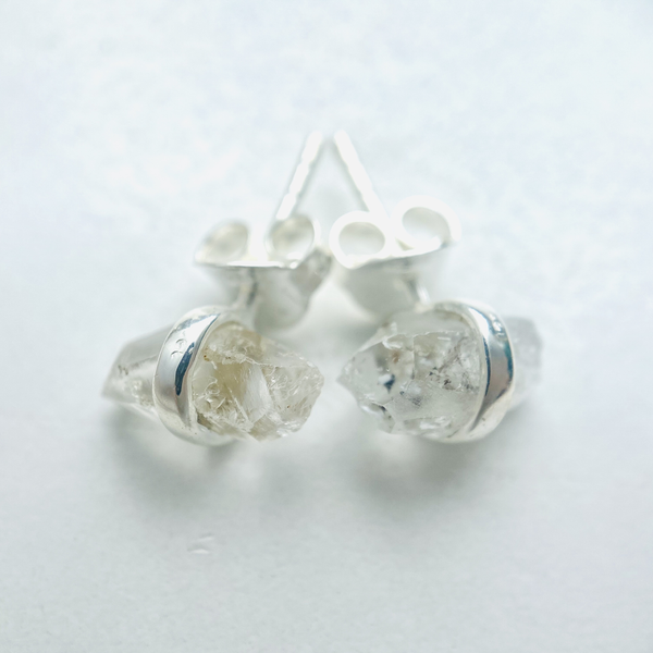 Boucles d'oreilles Herkimer diamant argent massif brut