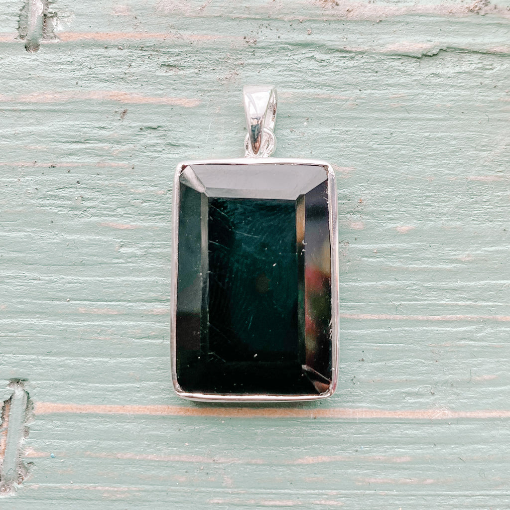 Pendentif Tourmaline noire rectangle facette argent massif