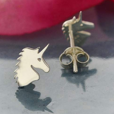 Boucles d'oreilles clous licorne argent massif