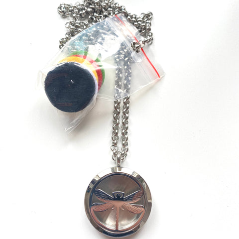 Necklace aromatherapy stainless steel locket - Dragonfly