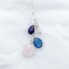 Necklace rose quartz, kyanite, amethyst, quartz leaf sterling silver 18” chain