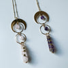 Collier quartz rose pointe étoiles/croissant de lune - acier inoxydable