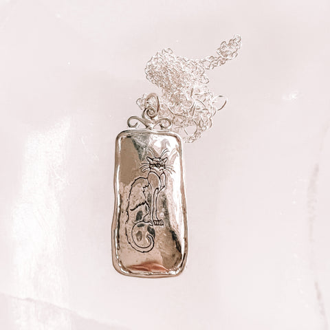 Necklace cat tag sterling silver