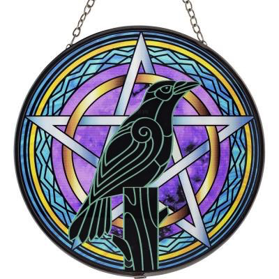 Attrape-soleil en verre Corbeau et Pentacle