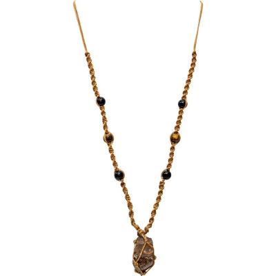 Collier perles hippie - oeil de tigre brut