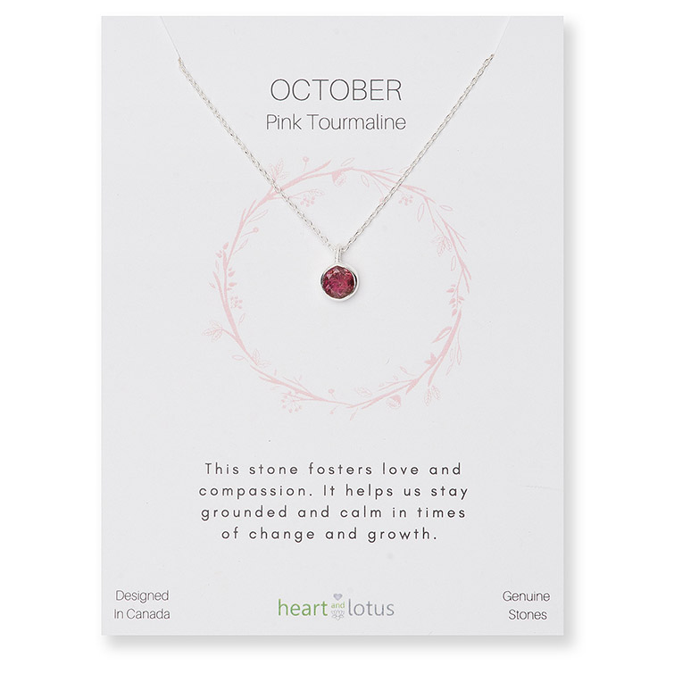 Birthstone Necklace Sterling Silver October Pink Tourmaline