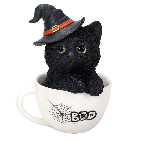 Chaton noir dans une tasse de thé
