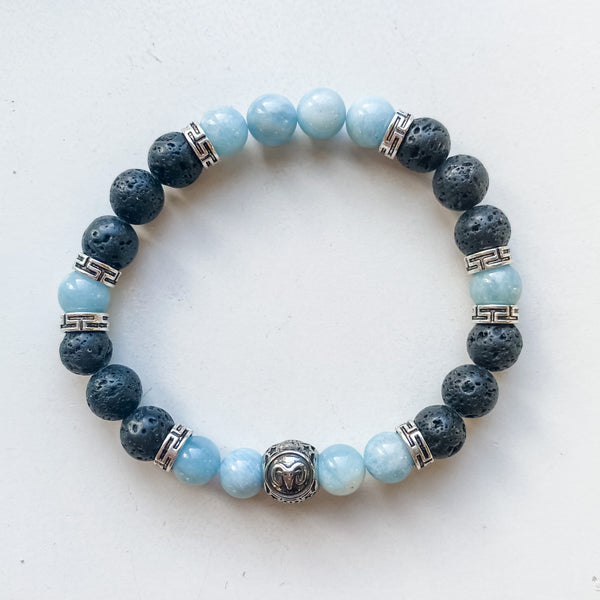 Bracelet astrologie avec breloque - Bélier Aigue-marine 8mm