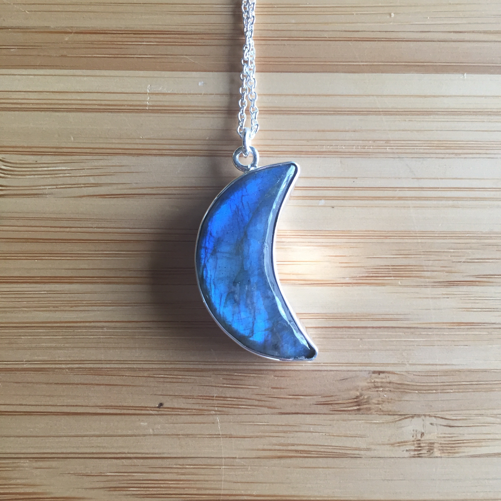Collier labradorite lune argent massif