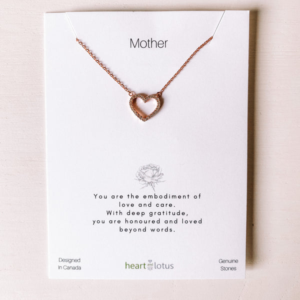 Necklace Carded Mother Cubic Zirconia Heart Rose Gold