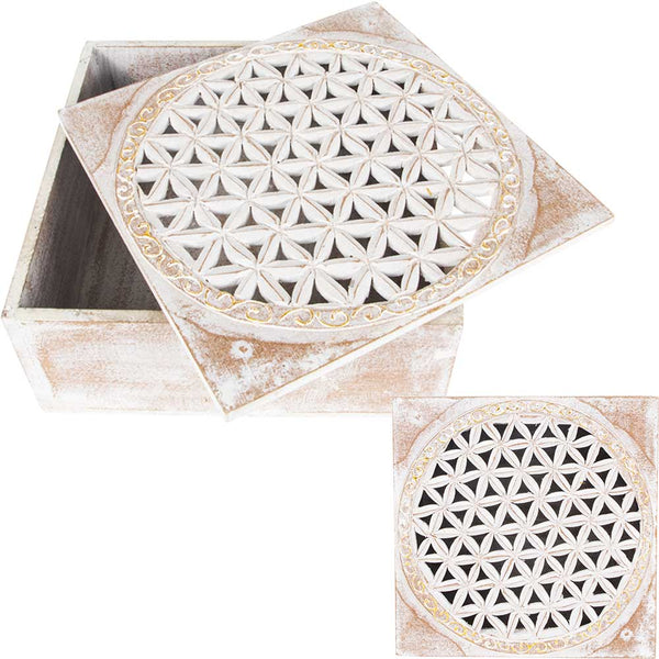 Wood Box Flower of Life Square