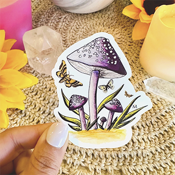 Handmade Sticker - Purple Mushroom Moths