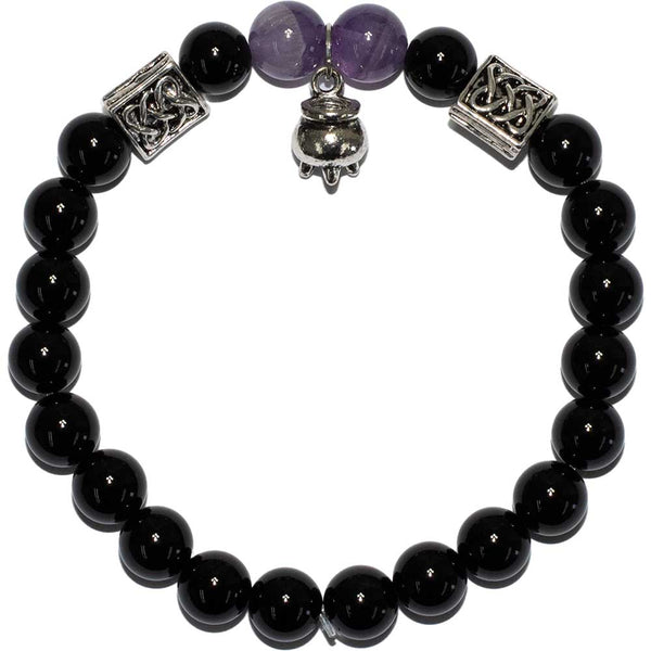 Bracelet obsidienne et quartz teint avec chaudron