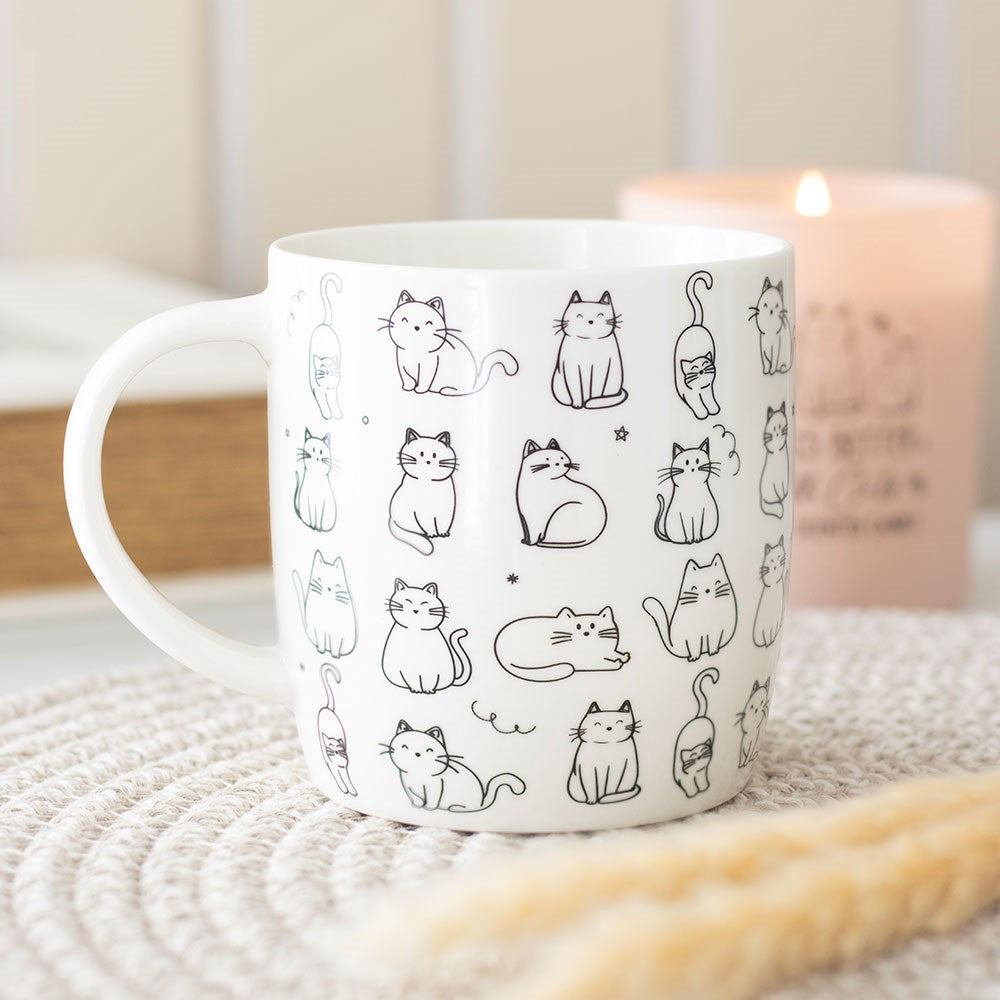 Mug white happy cat