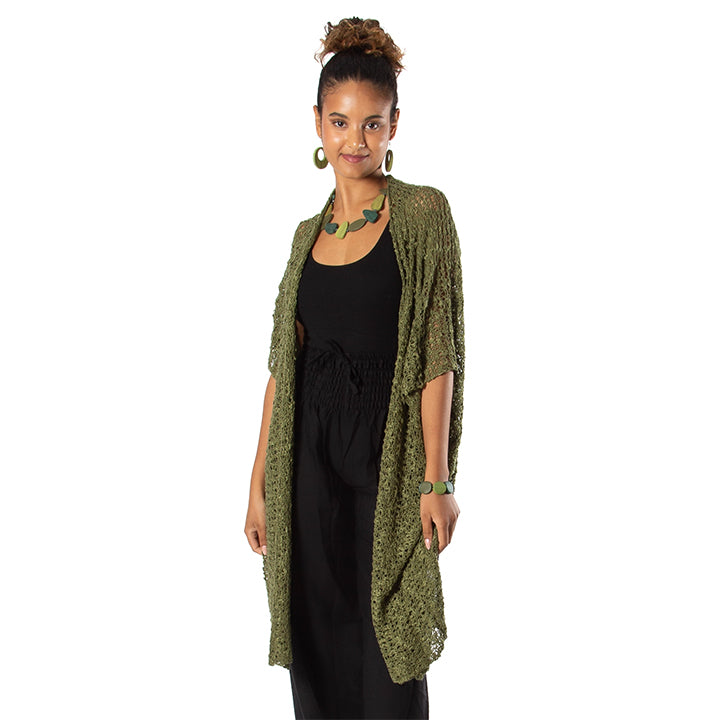 Mid Length Popcorn Knit Kimono - Sage Green