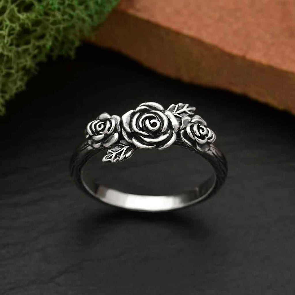 Ring triple rose sterling silver