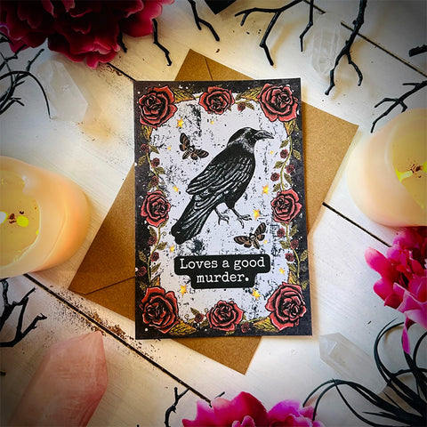 Hand Illustrated Halloween Greeting Card - Raven