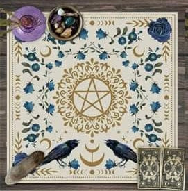 Altar cloth gold pentacle with ravens