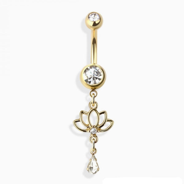 Belly Ring Lotus 316L Surgical Steel Dangle