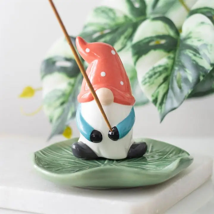 Gnome On Lily Pad Incense Stick Holder