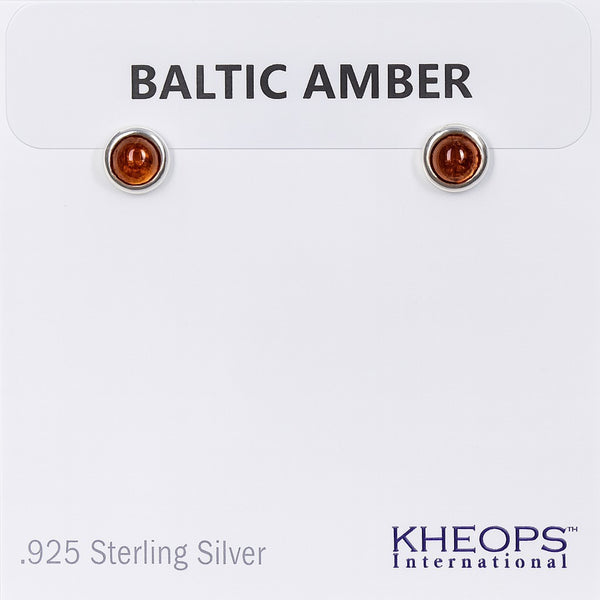 Earring Baltic Amber round stud sterling silver