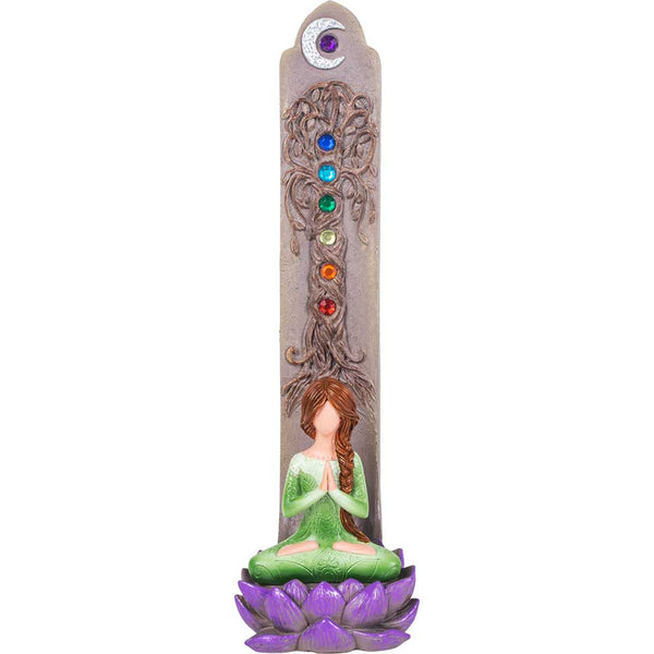 Resin Incense holder - Yoga Goddess w/ Chakra gems 11.25