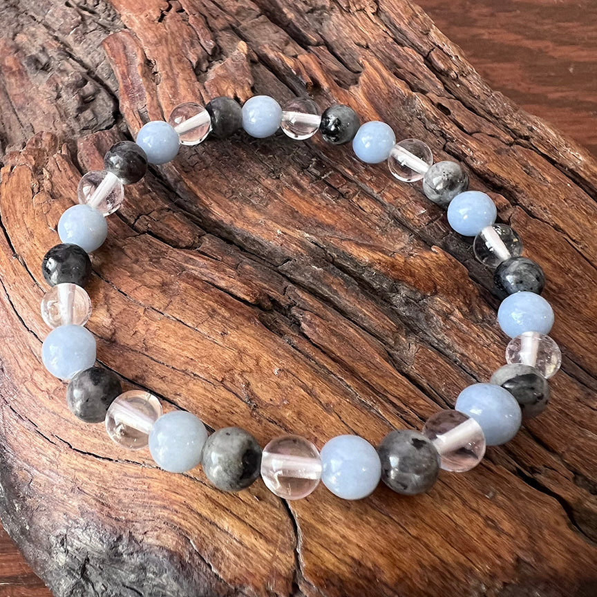 Bracelet 6mm angelite, larvikite, quartz
