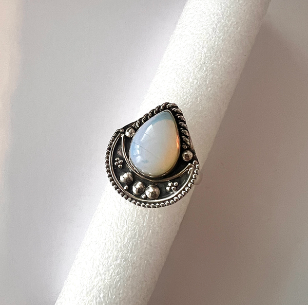 Ring Opalite Drop Crescent Moon Sterling Silver