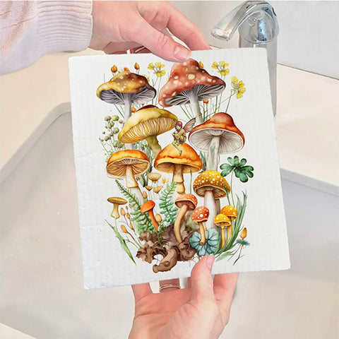 Dish Cloth Vintage Mushrooms