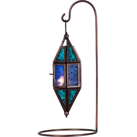 Lantern aqua/blue with stand