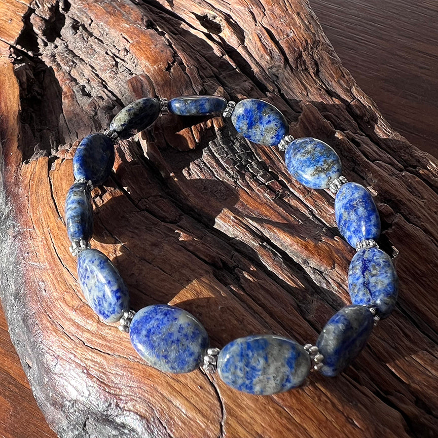 Bracelet lapis lazuli pewter rondelle beads