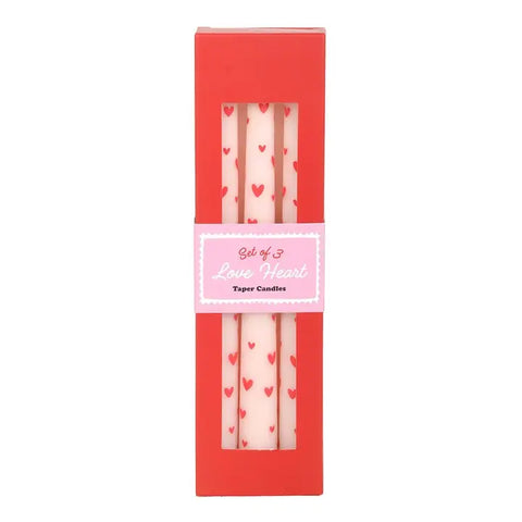 Set of 3 Love Heart Valentines Day Taper Candles