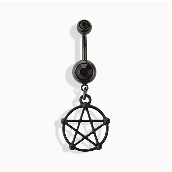 Belly Ring Pentacle Dangle 316L Surgical Steel Black