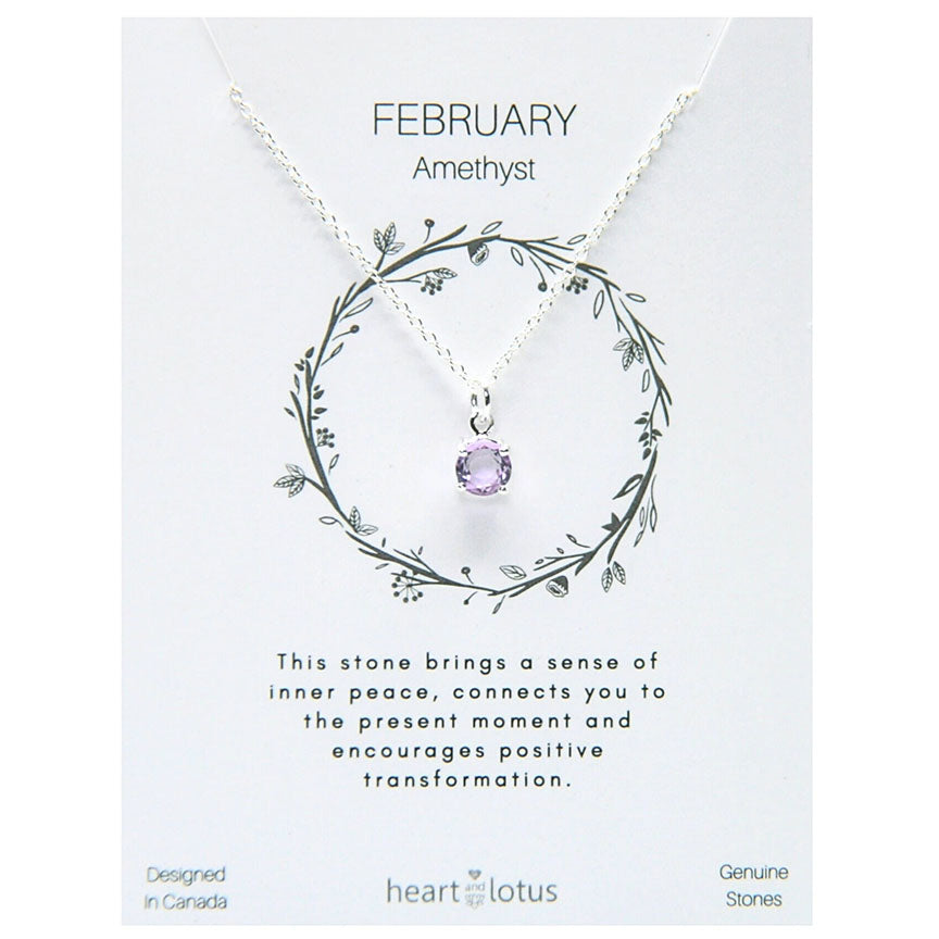 Birthstone necklace claw setting FEBRUARY sterling silver