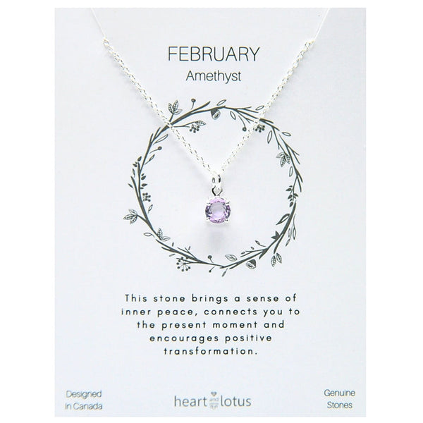 Birthstone necklace claw setting FEBRUARY sterling silver