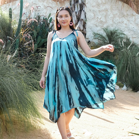 Abstract Tie Dye Handkerchief Dress - Blue