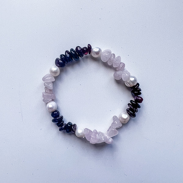 Bracelet chip rose quartz, garnet , pearl