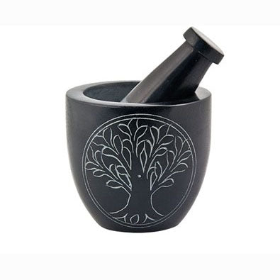 Mortar & Pestle Tree of Life Carved Soapstone