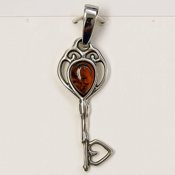 Key Pendant Amber sterling silver
