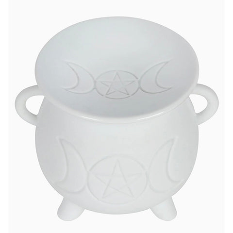 White Triple Moon Cauldron Oil Heater and Wax Warmer
